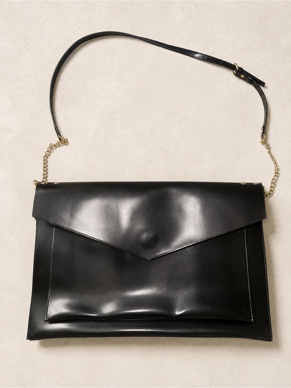 Glass Ladder & Co Megan Portfolio Clutch Black Vegan Leather with Chain